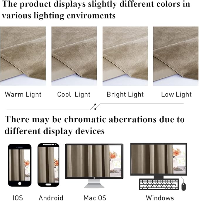 StangH Camel Beige Curtains 105 inches Stylish Thermal Insulated Window Drapes for Office, Soft Velvet Light Blocking Curtains, Neutral Beige Home Decor, W52 x L105, 2 Panels