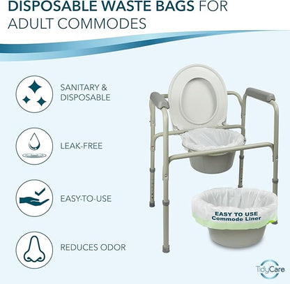 TidyCare Disposable Bedside Commode Liners for Adult Portable Toilet Chair Seat Bucket and Bedpan | Value Pack of 192 Waste Bags | Universal Fit Liners for Home Medical Care
