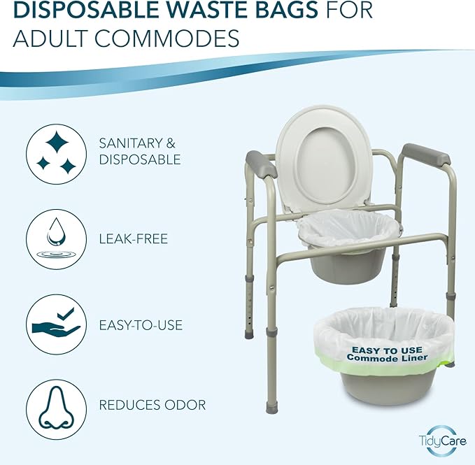 TidyCare Bedside Commode Liners for Portable Toilet Chair Bucket and Bedpan | Value Pack of 48 Disposable Waste Bags for Adults in Medical Care | Universal Fit Portable Toilet Liners