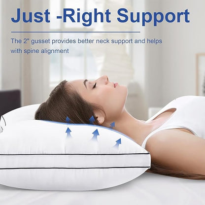 Premium Pillows King Size Set of 4, Fluffy and Supportive 7D Down Alternative Bed Pillows, Luxury Soft Hotel Quality Gusseted Pillow for Side Back Stomach Sleepers, Relief Neck Head and Shoulder Pain