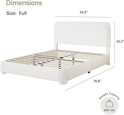 BarnFurin Full Size Bed Frame,Cloud Boucle Upholstered Platform Bed Frame with Headboard, Modern Style, Soft Rounded Corners, No Box Spring Required, Easy Assembly, White