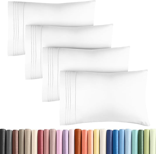 Queen Pillow Cases Set of 4 - Ultra Soft Hotel Quality Pillowcase Covers - Comfy, Cozy & Wrinkle Free - Shrinkage, Stain and Fade Resistant - Machine Washable Pillow Protectors - 4 Piece Set - White