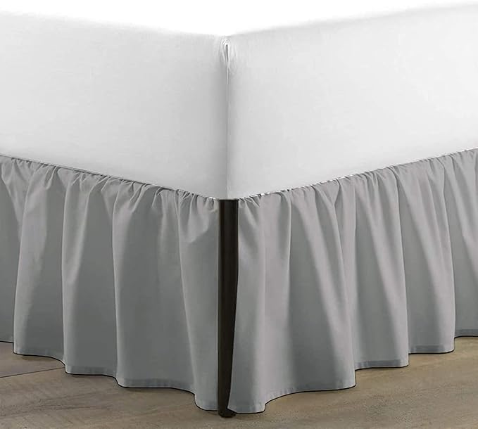 SKY BEDDINGS - King Size Ruffled Bed Skirt with Split Corners - 14 Inch Drop Dust Ruffle Bed Skirt with Platform Three Sided Coverage - 100% Microfiber, Light Grey