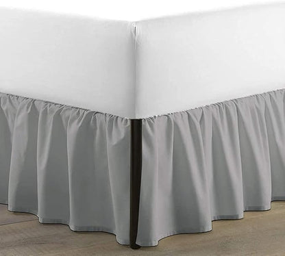 SKY BEDDINGS - King Size Ruffled Bed Skirt with Split Corners - 14 Inch Drop Dust Ruffle Bed Skirt with Platform Three Sided Coverage - 100% Microfiber, Light Grey