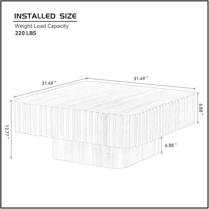 LKTART Square Coffee Table for Living Room, Accent Fluted Coffee Table with Storage, Modern Solid Wood Veneered Large Center Tea Table for Small Space Apartment (31.5''D×14''H-Natural)