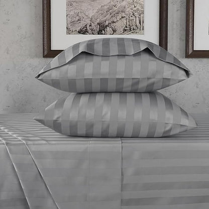 URBANHUT 800 Thread Count 100% Cotton Damask Queen Size Sheets, 4 Piece Striped Queen Size Bedsheets, Luxury Hotel Sheets Sateen Weave - Better Than Egyptian, 16" Elasticized Deep Pocket- Dark Grey