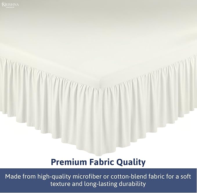 KRISHNA Ruffled Bed Skirt with Split Corners King, 100% Microfiber Hotel Quality, 14 Inch Drop Dust Ruffle Gathered Bedskirt with Platform, 78" x 80", Ivory