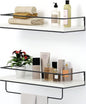 Shario White Floating Shelves - Set of 2, Wall Mounted Hanging Shelves with Black Towel Rack, Decorative Storage Shelves for Bathroom, Kitchen, Living Room & Bedroom (Modern White, 15.7 Inches)