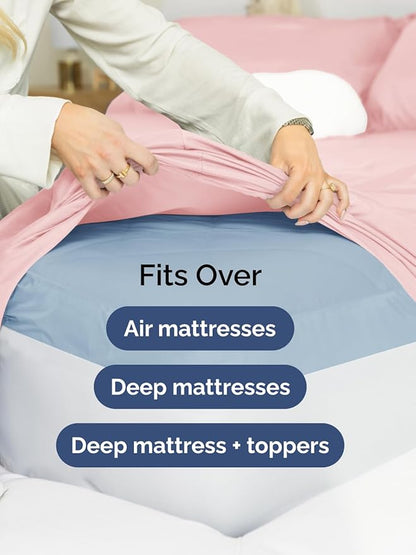 Extra Deep Full Sheet Set - 6 Piece Breathable & Cooling Sheets - Hotel Luxury Bed Sheets Set - Easy & Secure Fit - Soft, Wrinkle Free & Comfy Sheets Set - Baby Pink Sheet Set with Extra Deep Pockets