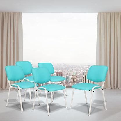 VINGLI Blue Waiting Room Chairs, 5-Pack PU Church Chairs Conference Stackable Office Guest & Reception Stacking for Meeting, Lobby, Simple&Space-Saving Pu-blue