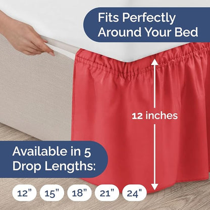 Wrap Around Dust Ruffle Bed Skirt - Red - Twin/Twin XL Size Beds with 12 Inch Drop - Easy Fit Elastic Strap - Adjustable Pleated Bedskirt w/Brushed Fabric - Wrinkle Free - Women, Men, Kids & Teens