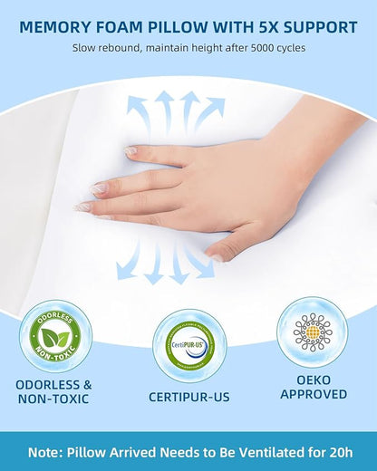 Sleep Pillow Ergonomic Contour Design Cooling Memory Foam Pillows for Neck Support, Side & Back Sleepers White