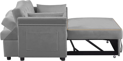 57'' Convertible Sleeper Sofa Bed with Adjustable Backrest, Chaise Lounge, 2 Pillows & Side Storage Pockets – Stylish & Functional Furniture for Living Room or Small Spaces (Grey Sofa Bed)