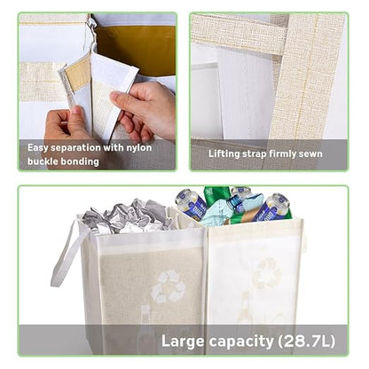 BeBesta Recycle Waste Bin Bags for Kitchen ， Home Trash Sorting Bins Organizer Baskets，Waterproof Baskets Compartment Container- Yellow&White 2PCS