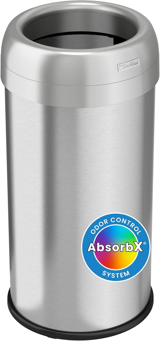 iTouchless 16 Gallon / 61 Liter Dual-Deodorizer Trash Can and Recycle Bin, Stainless Steel Commercial Grade Large 10 Inch, Home, Restaurant, Restroom, Office, Open Top, Round