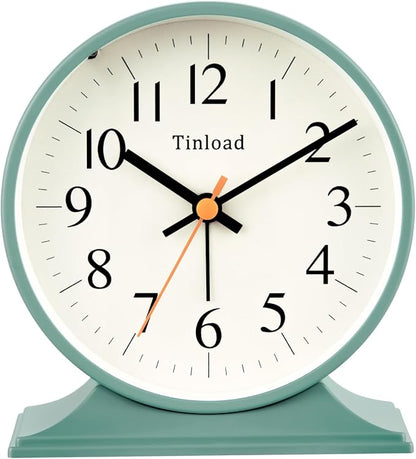 4.5"Retro Analog Alarm Clock,Vintage decor , Super Silent Non Ticking Small Clock with Manual Light, Snooze, Battery Operated, for Bedroom, Living Room, Office,Nightstand, Bedside, Desk ,Table(Green)