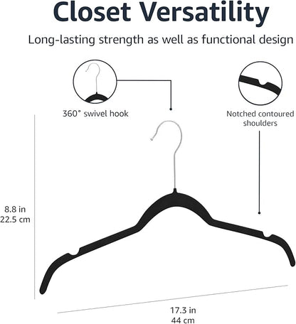 Amazon Basics Slim, Velvet, Non-Slip Shirt Clothes Hangers, Pack of 100, Black