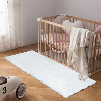 Latepis White Rugs Runners 2x6 Washable Small Shaggy Rug Soft Faux Rabbit Fur Bedside Furry Rugs for Bedroom Accent Rug for Kids Room Sofa Nursery