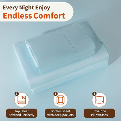 LBRO2M 1000 Thread Count 100% Egyptian Cotton Sheets Set Twin XL, 3 Piece Sets Bed Sheet Deep Pocket Sheet Set 16" Soft Comfortable All Season (Twin XL, Light Blue)
