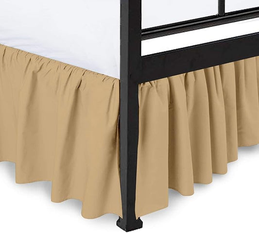 Ruffled Bed Skirt with Split Corners, Taupe, Queen 18 Inch Drop Bedskirt, Hotel Quality Brushed Microfiber Wrinkle Free Dust Ruffle Bed Skirt Queen Size