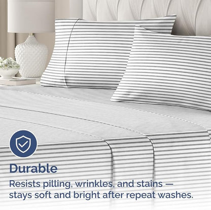 King Pillow Cases Set of 4 - Ultra Soft Hotel Quality Pillowcase Covers - Comfy, Cozy & Wrinkle Free - Shrinkage and Fade Resistant - Machine Washable Pillow Protectors - 4 Piece Set - Grey Stripes 2