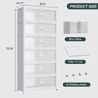 720QT Extra Large Stackable Storage Bins with Lid, 180Gal Collapsible Storage Box with Wheels and Doors, Plastic Closet Organizer and Storage Cabinet for Home Kitchen Office Dorm, 5Pack White