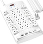 Surge Protector Power Strip - QINLIANF 20Ft Flat Plug Heavy Duty Extension Cord with 24 Outlets and 4 USB Ports(2 USB-C Ports), 1875W/15A, 4100J, for Home, Office, Dorm, ETL Listed, White