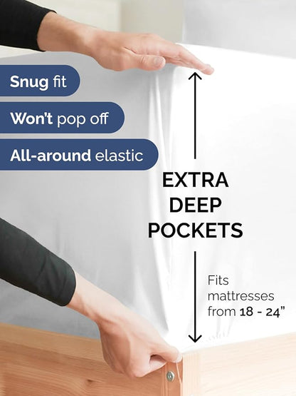 Extra Deep King Sheet Set - 6 Piece Breathable and Cooling Sheets - Hotel Luxury Bed Sheets Set - Easy & Secure Fit - Soft, Wrinkle Free and Comfy Sheets Set - White Sheet Set with Extra Deep Pockets