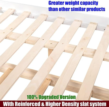 TSAMPA Latest Upgraded & Stronger Heavy Duty Solid Wood Full Over Full Bunk Bed with Trundle, Thickened Safer Convertible Bunk Bed Frame Full Over Full Size Bunk Bed (Easier to Assemble) (White)