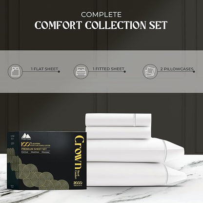 Mayfair Linen 100% Egyptian Cotton King Sheets Set - 2000 Series Luxury Sheets King Size Bed Set, Silky Soft & Cooling, Sateen Weave 17" Extra Deep Pocket Hotel Collection Sheet (4 Pc, White)