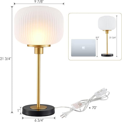Industrial Table Lamps with Unique Glass Shade, Vintage Bedside Lamps for Bedroom, Modern Nightstand Desk Lamp for Living Room, 1 Pack