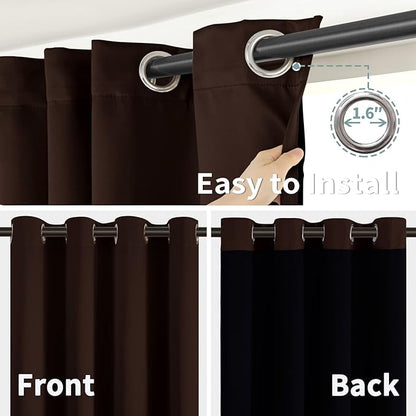 BGment Short 100% Blackout Curtains for Bedroom, Thermal Insulated Energy Efficiency Noise Reducing Grommet Curtains 54 Inch Length with Liner for Small Window 2 Panels Each 42 Inch Wide, Brown