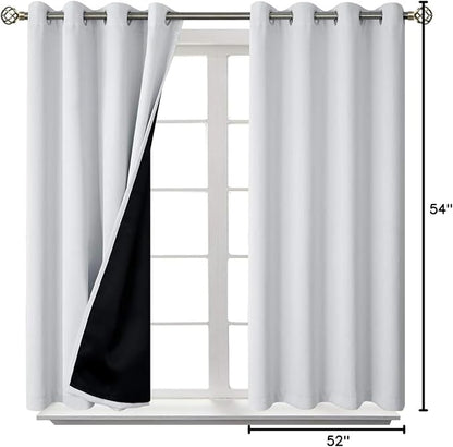 BGment Short Blackout Curtains 54 Inch Length for Bedroom, Thermal Insulated Energy Efficiency Noise Reducing Grommet Curtains with Liner for Small Window 2 Panels Each 52 Inch Wide Greyish White