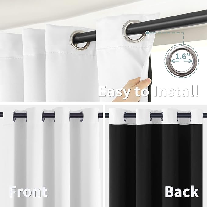 BGment Short 100% Blackout Curtains - 30 Inch Curtains for Small Window with Black Liner, Thermal Insulated Double Layer Noise Reducing Grommet Curtain for Kitchen (42 x 30 Inch, Pure White, 2 Panels)