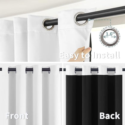 BGment Thermal Insulated 100% Blackout Curtains for Bedroom with Black Liner, Double Layer Full Room Darkening Noise Reducing Grommet Curtain (55 x 96 Inch, White, 2 Panels)