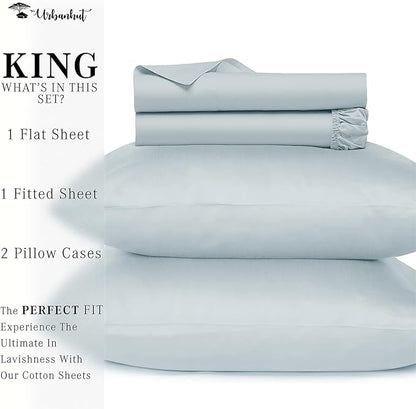 URBANHUT 800 Thread Count 100% Cotton King Size Sheets, Luxury 4 Piece King Bedsheets, Hotel Sheets Sateen Finish - Better Than Egyptian, 16" Elasticized Deep Pocket - Light Blue