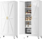 Farmhouse Pantry Cabinet,71" H x 31.5" W,Metal Cabinet with Adjustable Shelves and Barn Doors,5-Tier Storage Cabinet for Kitchen Dining Room Garage,White