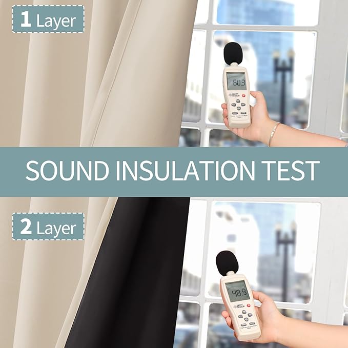 BGment Thermal Insulated 100% Blackout Curtains 84 Inch Length 2 Panels, Total Light Blocking Curtains for Bedroom, Grommet Window Drapes with Thick Black Liner, 60 Inch Wide Each Panel, Champagne