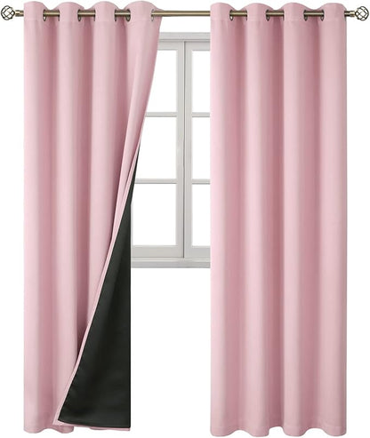 BGment Baby Pink 100% Blackout Curtains for Nursery Bedroom 96 Inch Length 2 Panels, Thermal Insulated Full Light Blocking Grommet Noise Cancelling Window Curtains for Girls Room, 55 Inch Wide Each