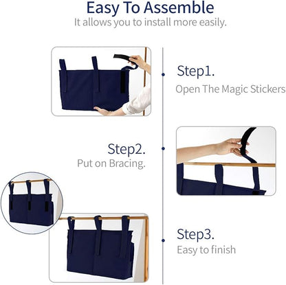 Bseash Bunk Bed Organizer, Bedside Caddy Hanging Bed Organizer Storage Bag 8 Pockets, for College Dorm Rooms Bed, Hospital Bed, Baby Bed Rails, 600D Oxford Cloth (Navy Blue)