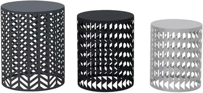Nesting Outdoor Side Table, Small Round Metal Coffee Tables Set of 3, Stacking End Table for Garden Apartment Small Space, 176lbs, Bedside Tables, Nightstand, Plant Stand