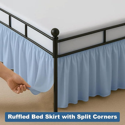 Ruffled Bed Skirt Split Corners with Platform, Tailored Fit Hotel Quality Wrinkle Free Ultra-Soft Microfiber Dust Ruffle, Upto 16 Inch Drop, Twin XL, Sky Blue