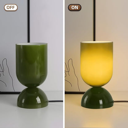 8.9" Modern Glass Table Lamp for Living Room, Dimmable Desk Lamps for Bedroom, UL Listed Nightstand Lamp with Dome Base, End Table Lamps for Side Tables, College Dorm, Office, Glossy Green