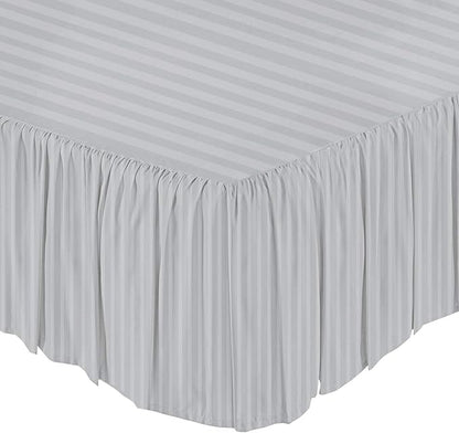 KRISHNA Ruffled Bed Skirt with Split Corners Queen, 100% Microfiber Hotel Quality, 15 Inch Drop Dust Ruffle Gathered Bedskirt with Platform, 60" x 80", Light Grey Stripe