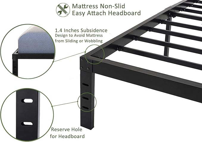 45MinST 18 Inch Maximum Storage Bed Frame/Reinforced Platform /3500lbs Heavy Duty/Easy Assembly/Mattress Foundation/Steel Slat/Noise Free, Twin