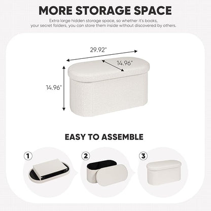 B FSOBEIIALEO Ottoman with Storage for Living Room, Sherpa Folding Storage Ottoman Foot Rest, 30 Inches Collapsible Bedroom Bench White