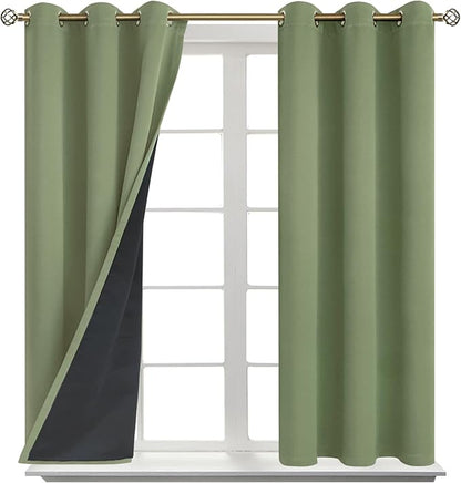 BGment Short 100% Blackout Curtains for Bedroom, Thermal Insulated Energy Efficiency Noise Reducing Grommet Curtains 54 Inch Length with Liner for Small Window 2 Panels Each 42 Inch Wide, Grass Green