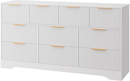 GarveeHome Fluted Dresser for Bedroom with 10 Drawers, 59" Wide Modern Chest of Drawers with Wood Frame, Dresser TV Stand Wooden Closet Clothes Storage Organizer for Living Room, Hallway