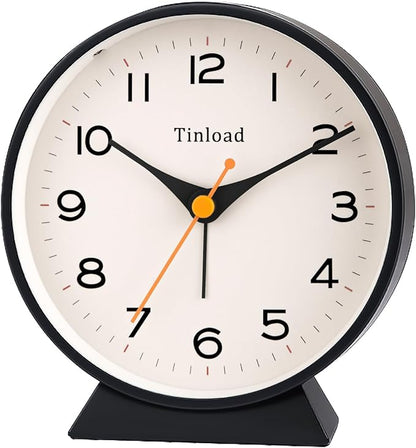 4.5" Battery Operated Retro Analog Alarm Clock, Small Silent Bedside Desk Clock,Lighted on Demand, Battery Operated, Snooze, for Living Room, Bedroom, Bedside, Desk(Black)