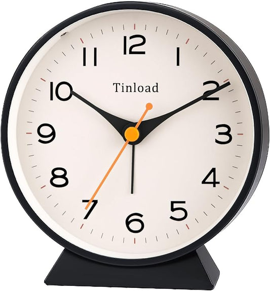 4.5" Battery Operated Retro Analog Alarm Clock, Small Silent Bedside Desk Clock,Lighted on Demand, Battery Operated, Snooze, for Living Room, Bedroom, Bedside, Desk(Black)